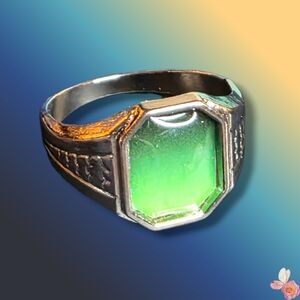 Vintage Mood Ring Green Blue Thermochromic Glass Silver Tone Size 9  689